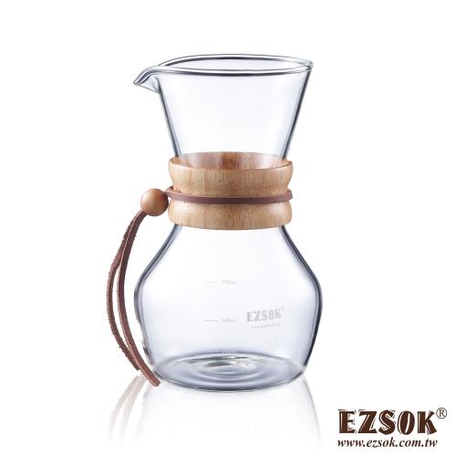 EZSOK 經典 防滑玻璃咖啡手沖壺 古典木紋色(350ml)