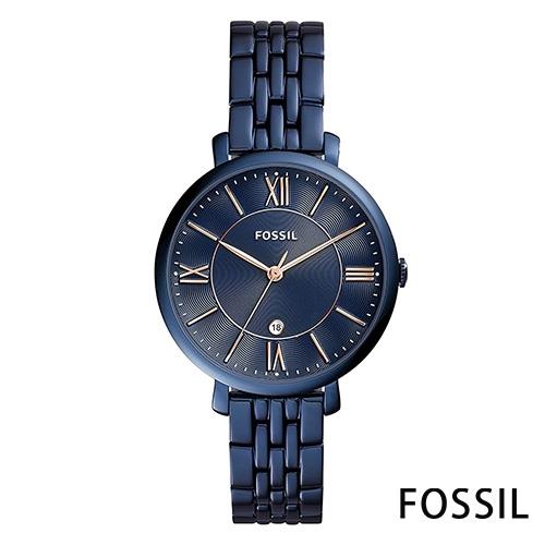 FOSSIL 深藍流光不鏽鋼女錶(ES4094)-深寶藍色x36mm 