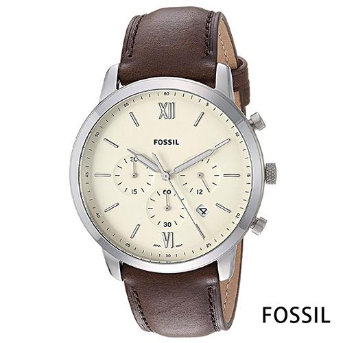 FOSSIL 洞察趨勢三眼時尚皮革腕錶(FS5380)-米白x44mm  