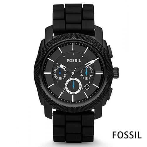FOSSIL 世界的大王三眼矽膠男錶(FS4487)-黑色x46mm  