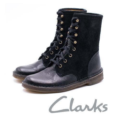 CLARKS 異材質拼接六吋靴 女鞋 - 黑