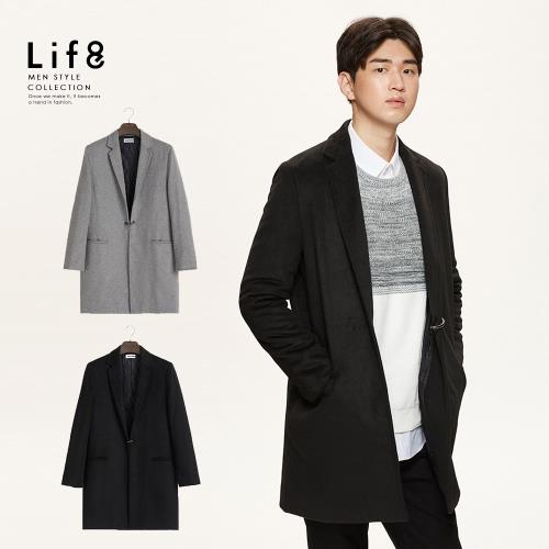 Life8-Formal 親膚羊毛 金屬釦大衣-黑色/灰色-11183