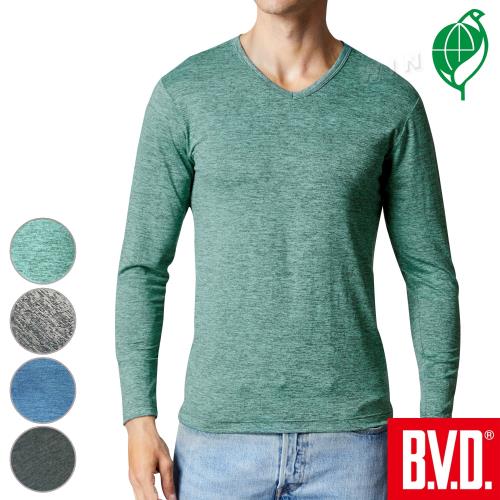 BVD 再生彩紋輕暖絨V領長袖衫(四色可選)
