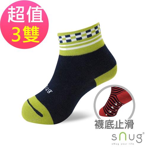 SNUG 可愛舒適無痕止滑除臭童襪-方塊綠(3入組)