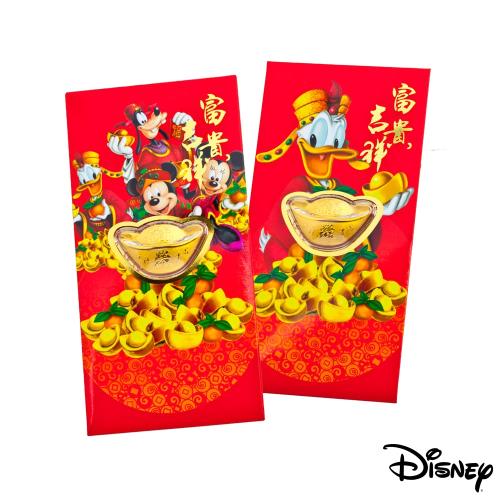 Disney迪士尼系列金飾-黃金元寶紅包袋-迪士尼家族+招財唐老鴨款