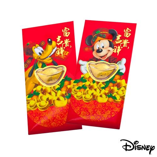 Disney迪士尼系列金飾-黃金元寶紅包袋-富貴米奇+福氣高飛款