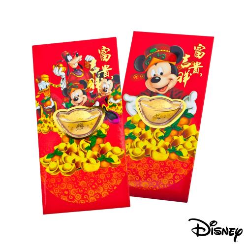 Disney迪士尼系列金飾-黃金元寶紅包袋-迪士尼家族+富貴米奇款