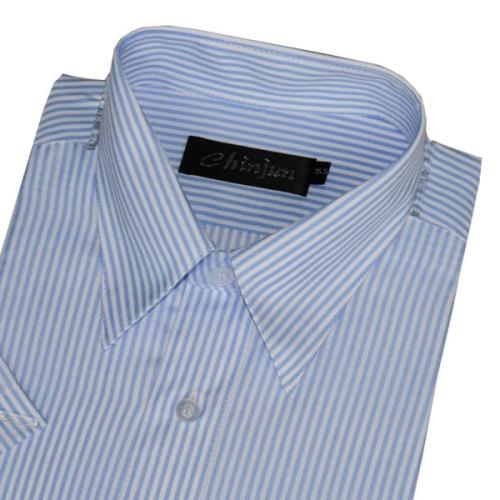 Chinjun防皺襯衫短袖，藍白相間條紋，編號B8055