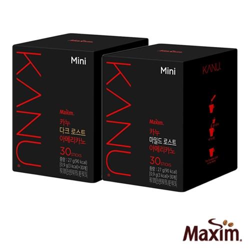 MAXIM麥心 韓國KANU孔劉美式 深焙/中焙 Mini黑咖啡2盒組(0.9g×30入/盒)