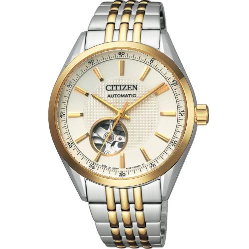 CITIZEN星辰 限量鏤空紳士機械錶(銀x金/40m) NH9114-81P