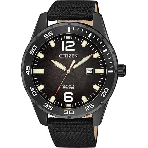 CITIZEN星辰 經典潛水造型百米防水石英錶(黑/42mm) BI1045-05E