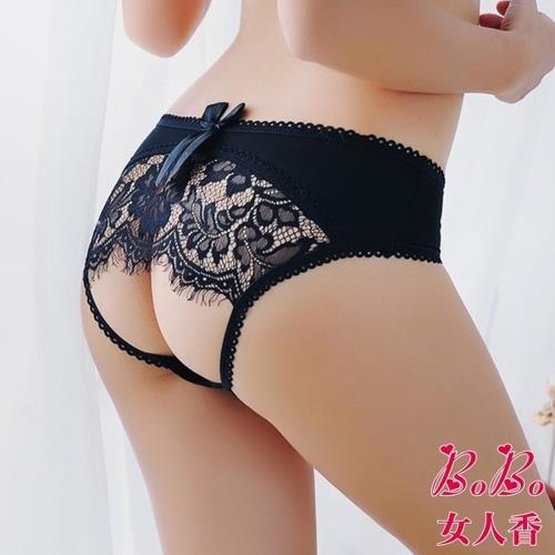 女人香 妹仔好辣 睫毛蕾絲開檔情趣性感內褲 黑