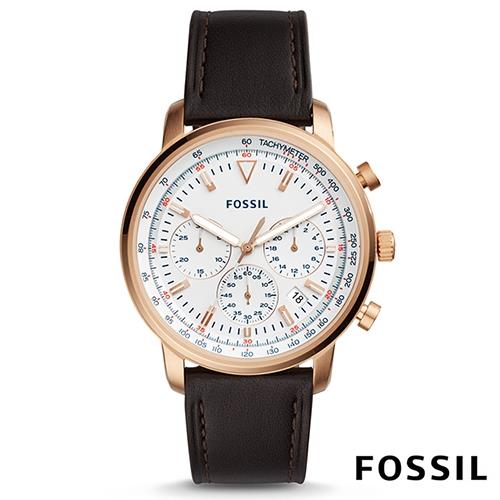 FOSSIL 三眼計時視距儀石英腕錶(FS5415)-白x玫瑰金框/44mm
