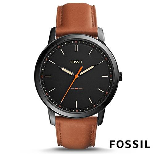 FOSSIL 極簡流線個性皮革腕錶(FS5305)-黑x黑框/44mm