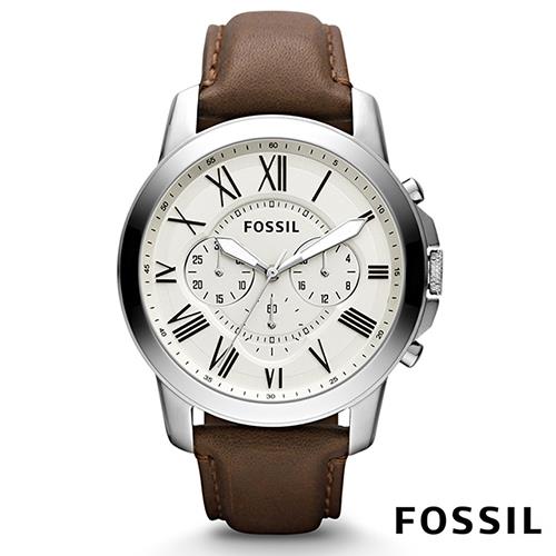 FOSSIL 簡約錶型氣質雙眼真皮腕錶(FS4735IE)-白/33mm