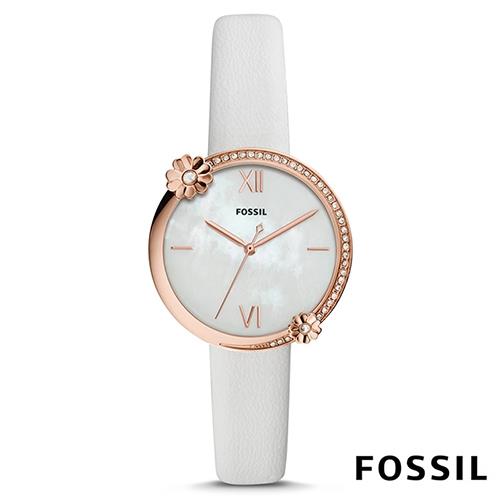 FOSSIL 英倫溫室花園3D花朵腕錶(ES4601)-白珍珠母貝x玫瑰金/34mm