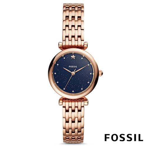 FOSSIL 璀璨星空星時標時尚腕錶(ES4522)-藍x玫瑰金/28mm