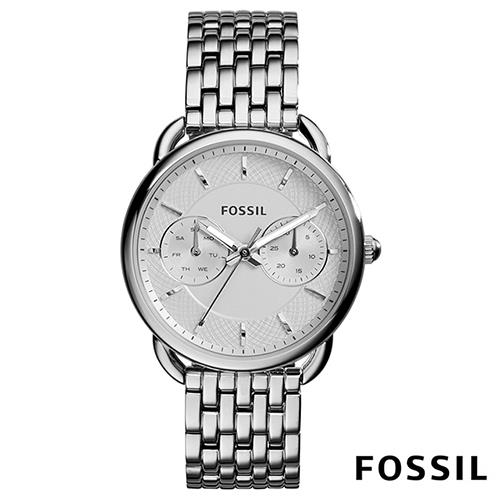 FOSSIL 絕美節錶鏈雙眼顯示女錶(ES3712)-白色x34mm 