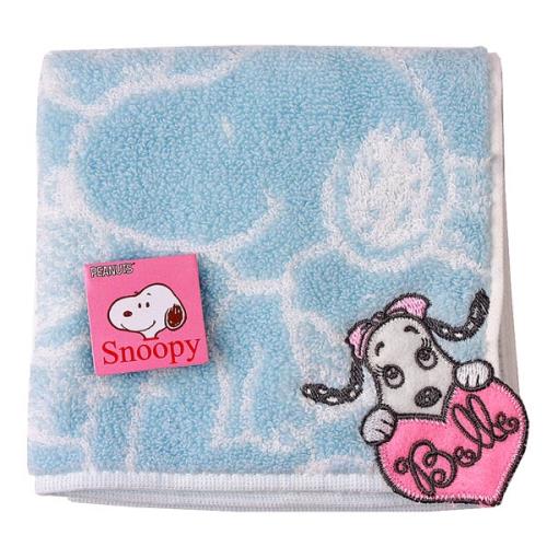 【SNOOPY】史努比 愛心繡紋圖案 小方巾(粉藍)