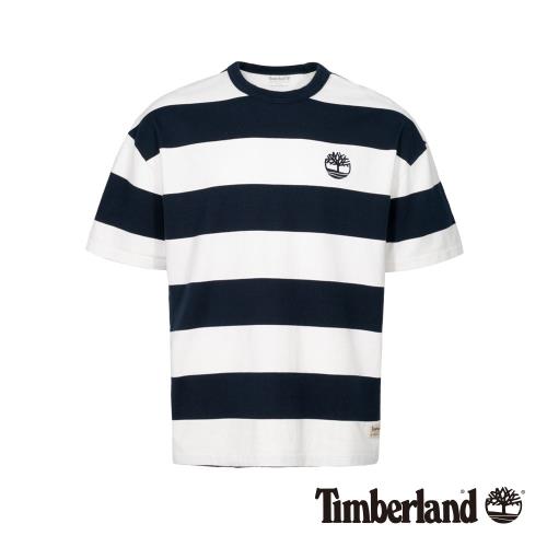Timberland男款藍白色Oversize條紋左胸Logo T-ShirtA1XC5B68
