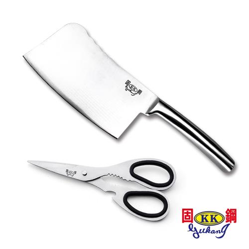 固鋼 一體成型420不鏽鋼料理刀具2件組(剁刀+剪刀)