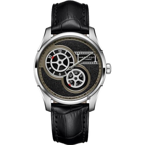 Hamilton漢米爾頓JAZZMASTER非對稱復古電影膠捲盤機械錶-黑/42mmH42605731