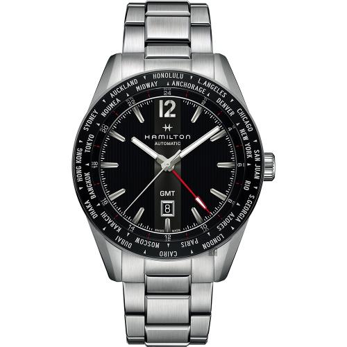 Hamilton漢米爾頓Broadway百老匯GMT限量機械錶-黑x銀/46mmH43725131