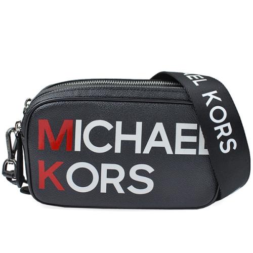 【Michael Kors】品牌字母標誌 防刮皮革雙層拉鍊相機包(黑色)