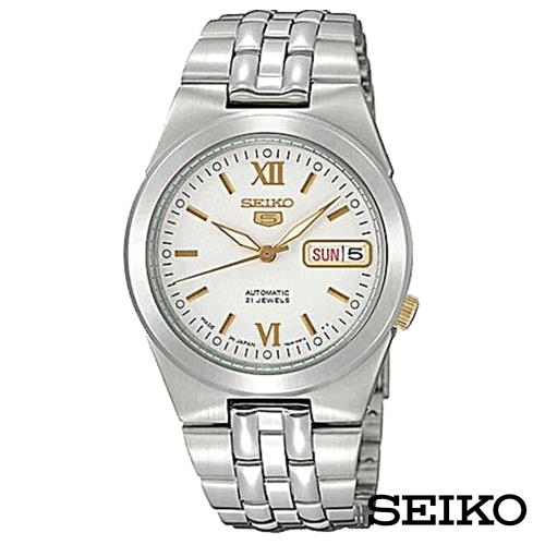 SEIKO精工  半金經典5號自動上鍊機械腕錶-白面+金x34.6mm SNKE39J1