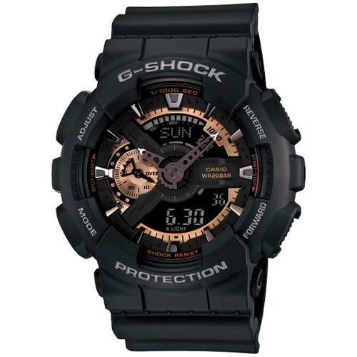 CASIO G-SHOCK 重機造型指針數位雙顯男錶-黑X古銅金(GA-110RG-1A)