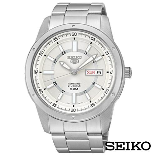SEIKO精工   男神經典5號自動上鍊機械腕錶-白x43.4mm SNKN09J1