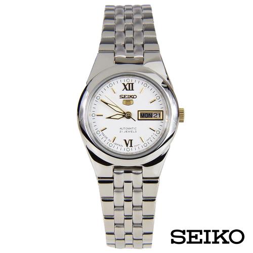 SEIKO精工   經典5號手自動上鍊機械女錶-白面+金x23.6mm SYMG73J1