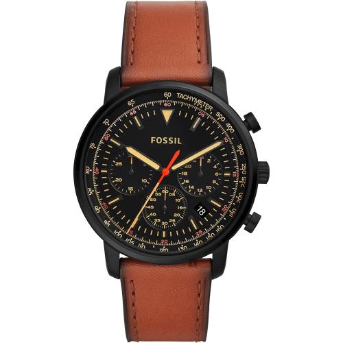 FOSSIL 都會摩登計時手錶-黑x棕色/44mm FS5501