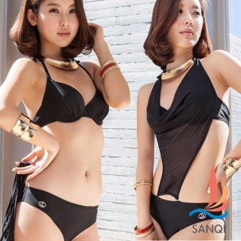 SANQI三奇 微醺垂暮 三件式比基尼泳裝 泳衣(黑M~XL) SQ3055