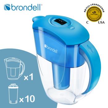 【美國邦特爾Brondell】H2O+ 長效濾水壺（藍）＋八周長效濾芯（10入）