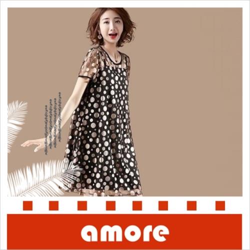 amore 圓點網紗拼接短袖寬鬆客製a字裙