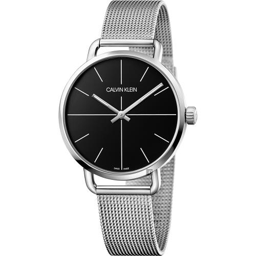 Calvin Klein CK Even 超然系列十字線米蘭帶手錶-黑x銀/42mm K7B21121