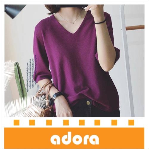 adora 韓版五分袖v領針織衫