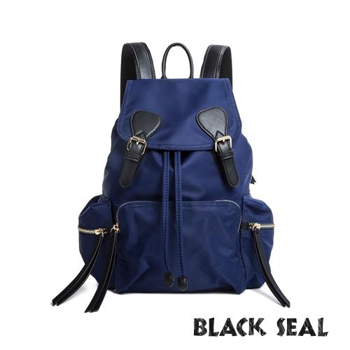 BLACK SEAL 休閒雙扣細尼龍軍旅後背包-藏藍 BS83111