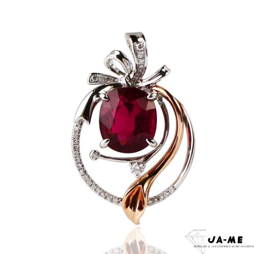 【JA-ME】4.37ct頂級紅寶碧璽18k金鑽石項鍊