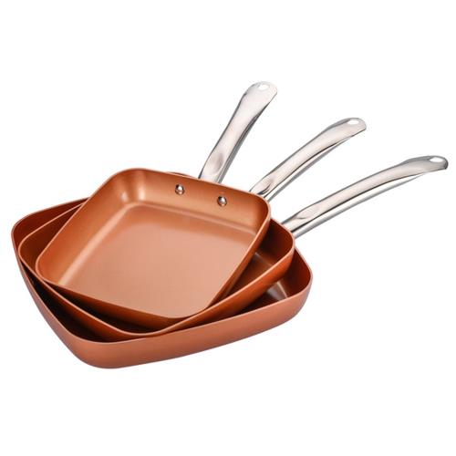 美國熱銷廚具Copper Chef 多功能方型陶瓷平煎鍋(3件組)