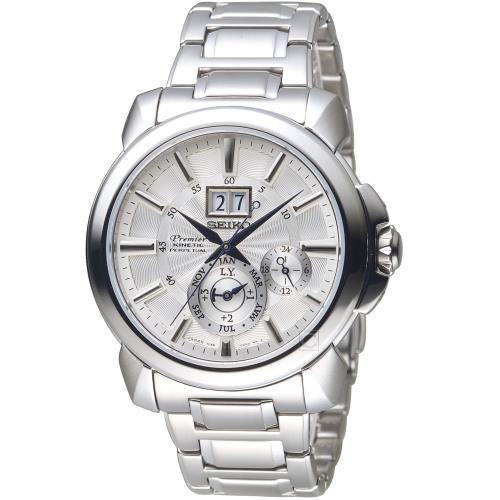 SEIKO Premier人動電能萬年曆腕錶(SNP159J1)白/43mm  7D56-0AG0S