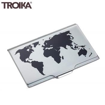 德國TROIKA防RFID夾名片夾 防NFC信用卡夾防感應卡夾 防側錄輕薄隨身卡匣CDC15-02BK/TI(鈦黑色,世界地圖)