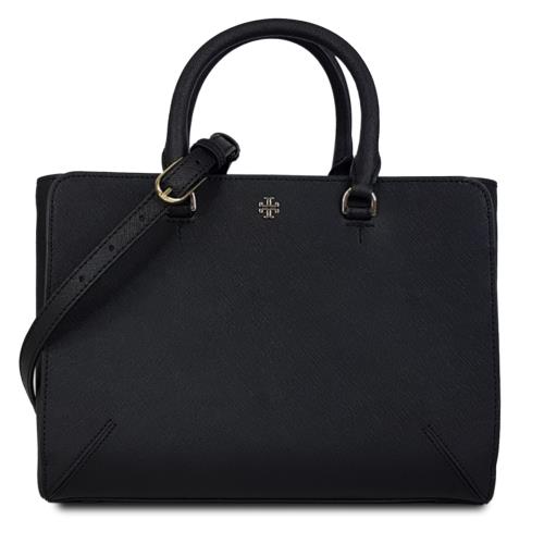 TORY BURCH 百搭十字紋素面經典LOGO手提/斜背殺手包-黑色