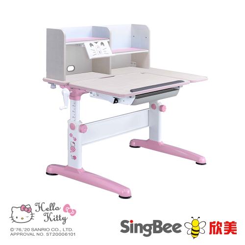 【SingBee欣美】 Hello Kitty 手搖L桌 兒童書桌 兒童成長書桌 可升降書桌-105cm桌面 