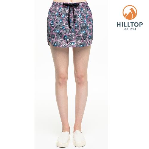 【hilltop山頂鳥】女款超潑水彈性抗UV假兩件式短褲S09F68粉紅印花