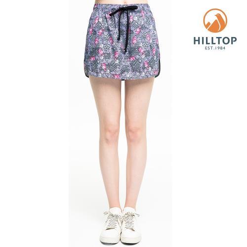 【hilltop山頂鳥】女款超潑水彈性抗UV假兩件式短褲S09F68紫印花