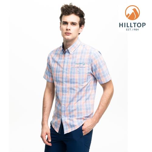 【hilltop山頂鳥】男款吸濕快乾抗UV短袖襯衫S06M66橘藍格紋