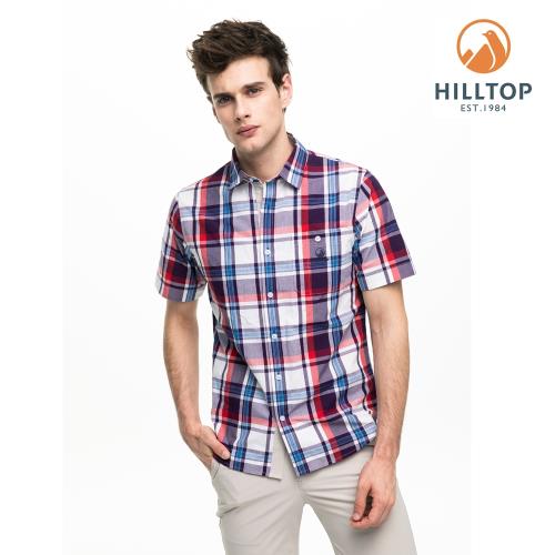 【hilltop山頂鳥】男款吸濕快乾抗UV短袖襯衫S06M67白底紅紫格