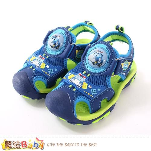 魔法Baby 男童鞋 POLI授權正版波力款護趾防撞閃燈運動涼鞋~sa91106